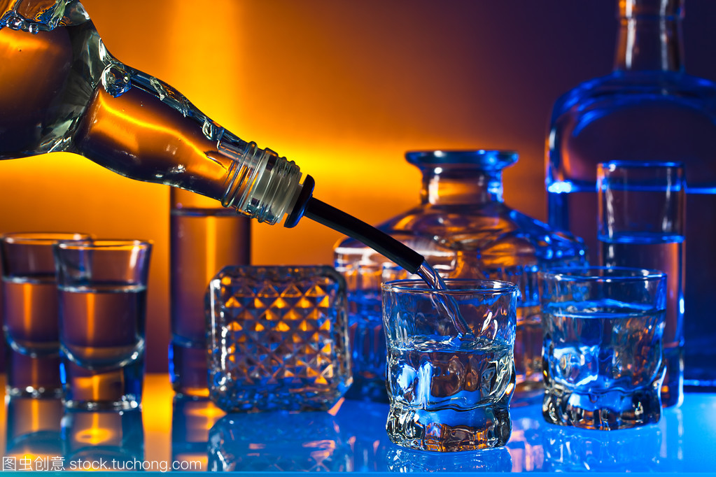 Vodka on glass table